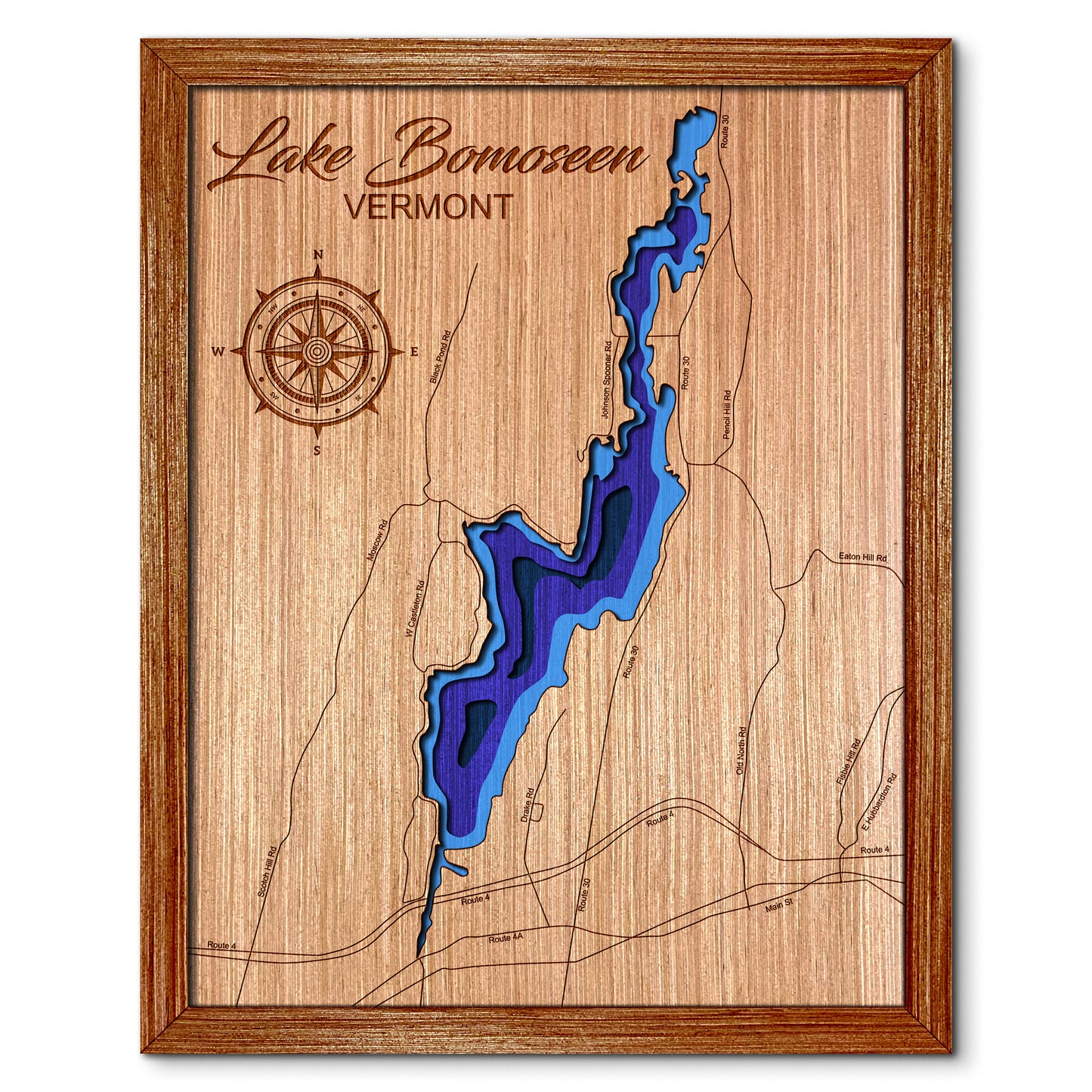 Lake Bomoseen, Vermont Depth Map - Any Lake, Pond, or Reservoir, Home Decor, Wall Art, Wall Decor