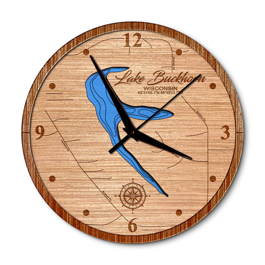 Lake Buckhorn, Wisconsin Layered Map Clock - Any Lake, Pond, or Reservoir - Unique Home Decor