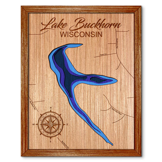 Lake Buckhorn, Wisconsin Depth Map - Any Lake, Pond, or Reservoir, Home Decor, Wall Art, Wall Decor
