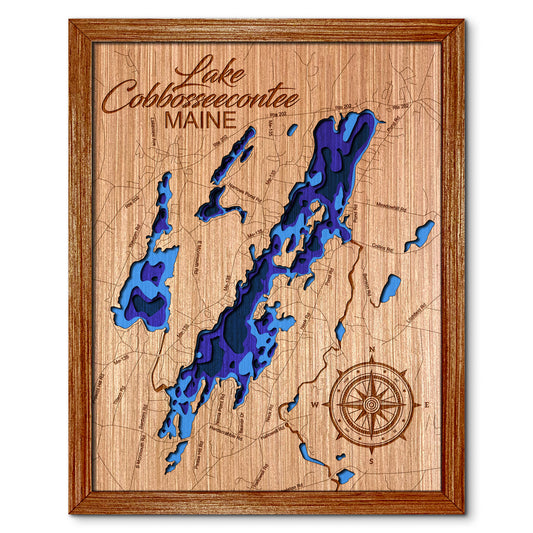 Lake Cobbosseecontee, Maine Depth Map - Any Lake, Pond, or Reservoir, Home Decor, Wall Art, Wall Decor