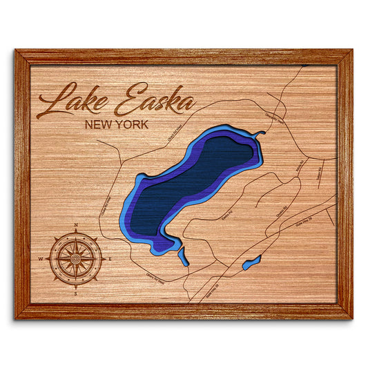 Lake Easka, New York Depth Map - Any Lake, Pond, or Reservoir, Home Decor, Wall Art, Wall Decor