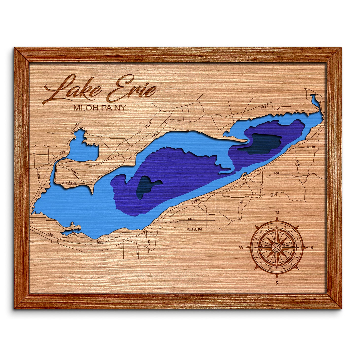 Lake Erie Depth Map - Any Lake, Pond, or Reservoir, Home Decor, Wall Art, Wall Decor