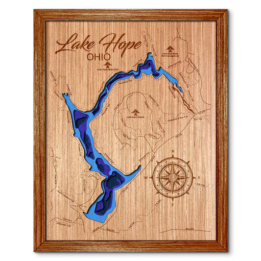 Lake Hope, Ohio Depth Map - Any Lake, Pond, or Reservoir - Unique Home Decor, Wall Art