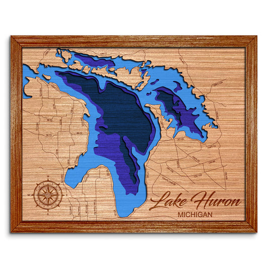 Lake Huron, Michigan Depth Map - Any Lake, Pond, or Reservoir - Unique Home Decor, Wall Art
