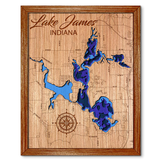 Lake James Indiana Depth Map - Any Lake, Pond, or Reservoir - Unique Home Decor, Wall Art