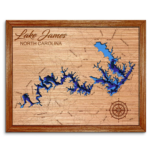 Lake James, North Carolina Depth Map - Any Lake, Pond, or Reservoir, Home Decor, Wall Art, Wall Decor