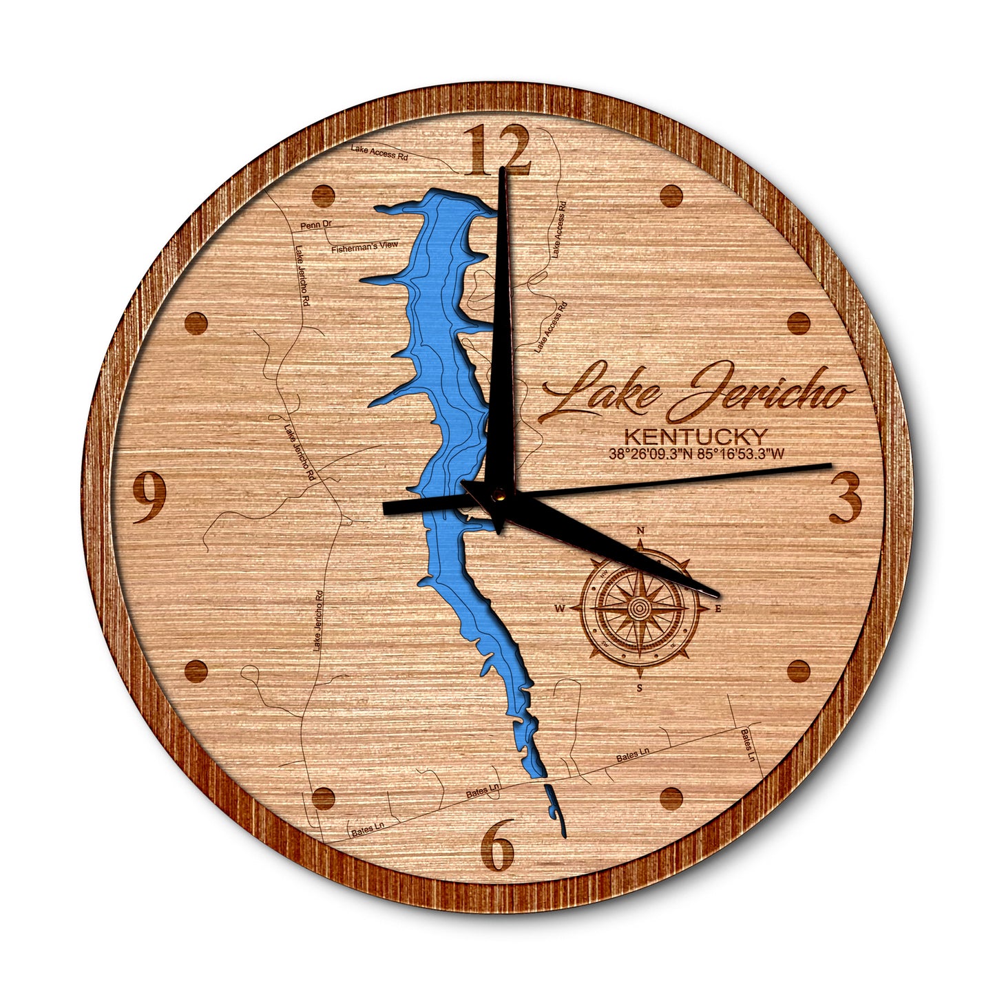 Lake Jericho, Kentucky 14in Layered Map Clock - Any Lake, Pond, or Reservoir - Unique Home Decor