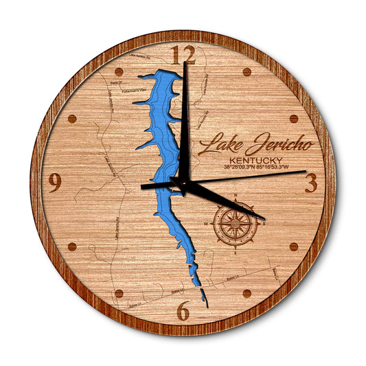 Lake Jericho, Kentucky 14in Layered Map Clock - Any Lake, Pond, or Reservoir - Unique Home Decor