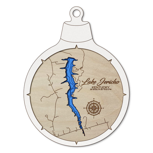 Lake Jericho, Kentucky Custom 3D Layered Wood Lake Map Ornament | Handcrafted Bathymetric Art