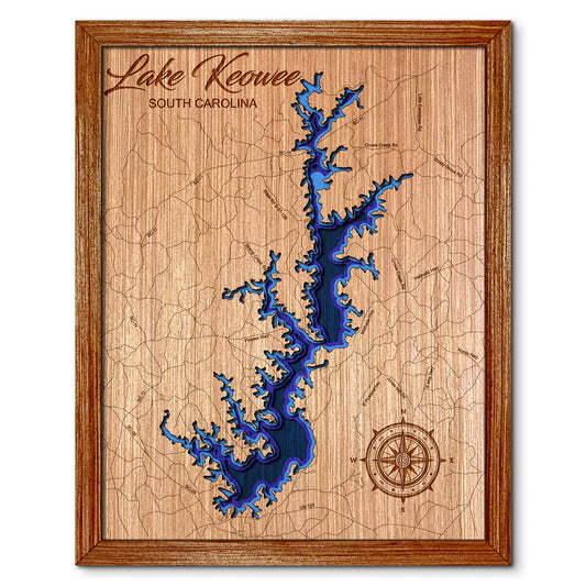 Lake Keowee, South Carolina Depth Map - Any Lake, Pond, or Reservoir, Home Decor, Wall Art, Wall Decor