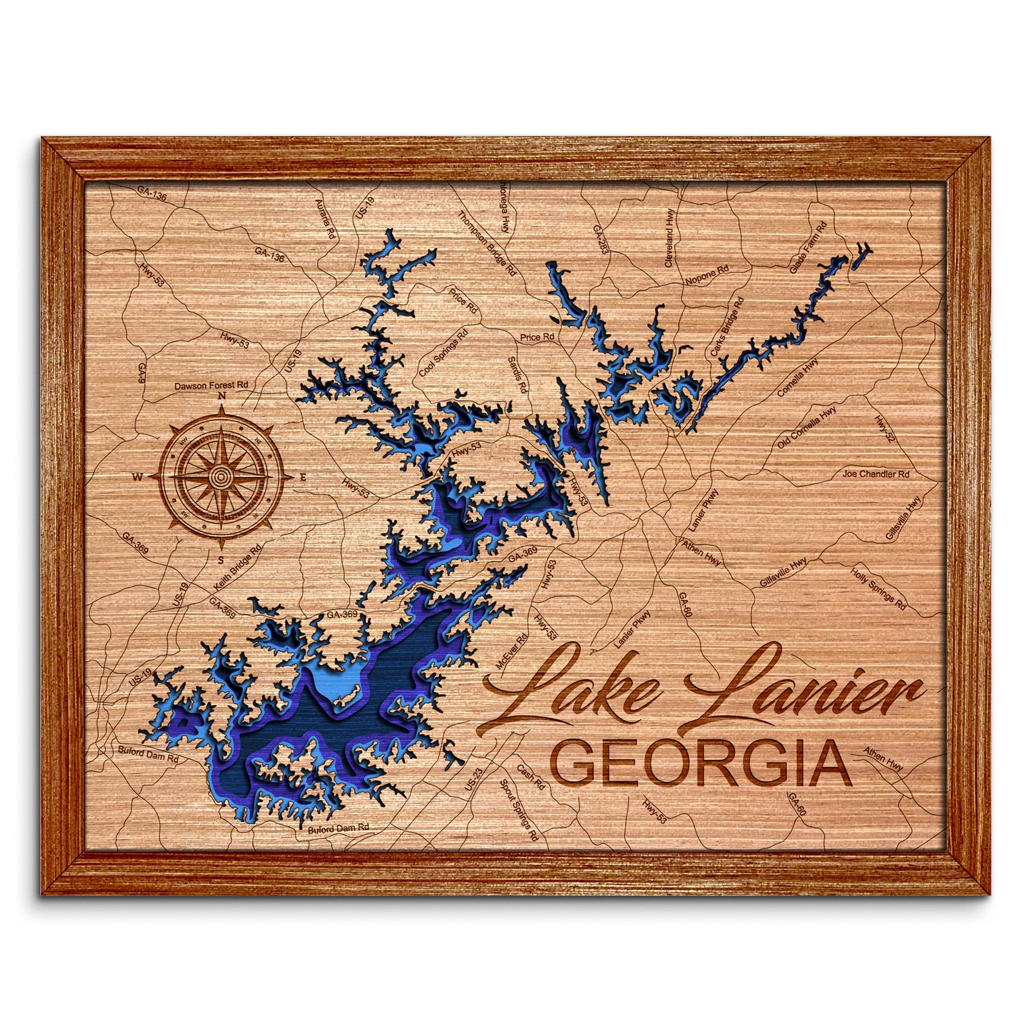 Lake Lanier, Georgia Depth Map - Any Lake, Pond, or Reservoir - Unique Home Decor, Wall Art