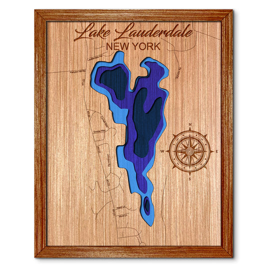 Lake Lauderdale, New York Depth Map - Any Lake, Pond, or Reservoir - Unique Home Decor, Wall Art