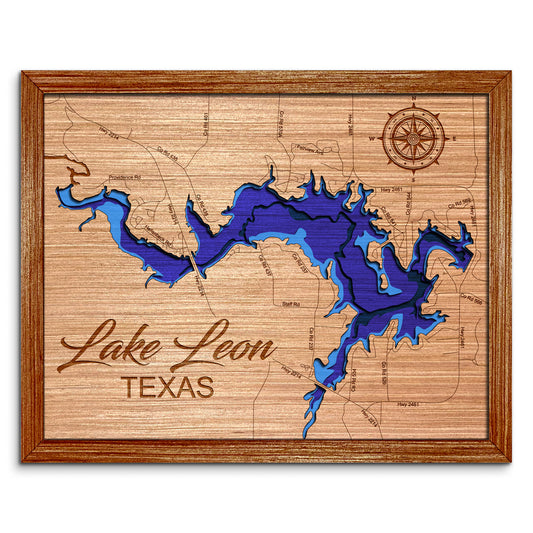 Lake Leon, Texas Depth Map - Any Lake, Pond, or Reservoir - Unique Home Decor, Wall Art