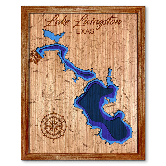 Lake Livingston, Texas Depth Map - Any Lake, Pond, or Reservoir, Home Decor, Wall Art, Wall Decor