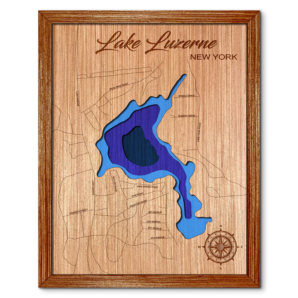 Lake Luzerne, New York Depth Map - Any Lake, Pond, or Reservoir - Unique Home Decor, Wall Art
