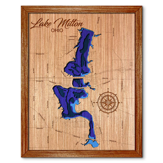Lake Milton, Ohio Depth Map - Any Lake, Pond, or Reservoir - Unique Home Decor, Wall Art