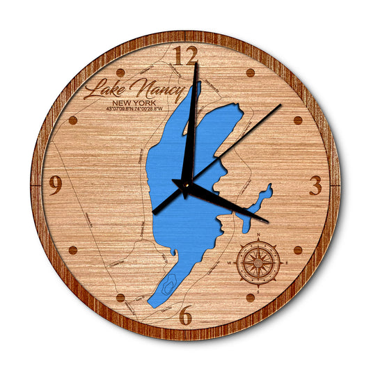 Lake Nancy, New York Layered Map Clock - Any Lake, Pond, or Reservoir - Unique Home Decor