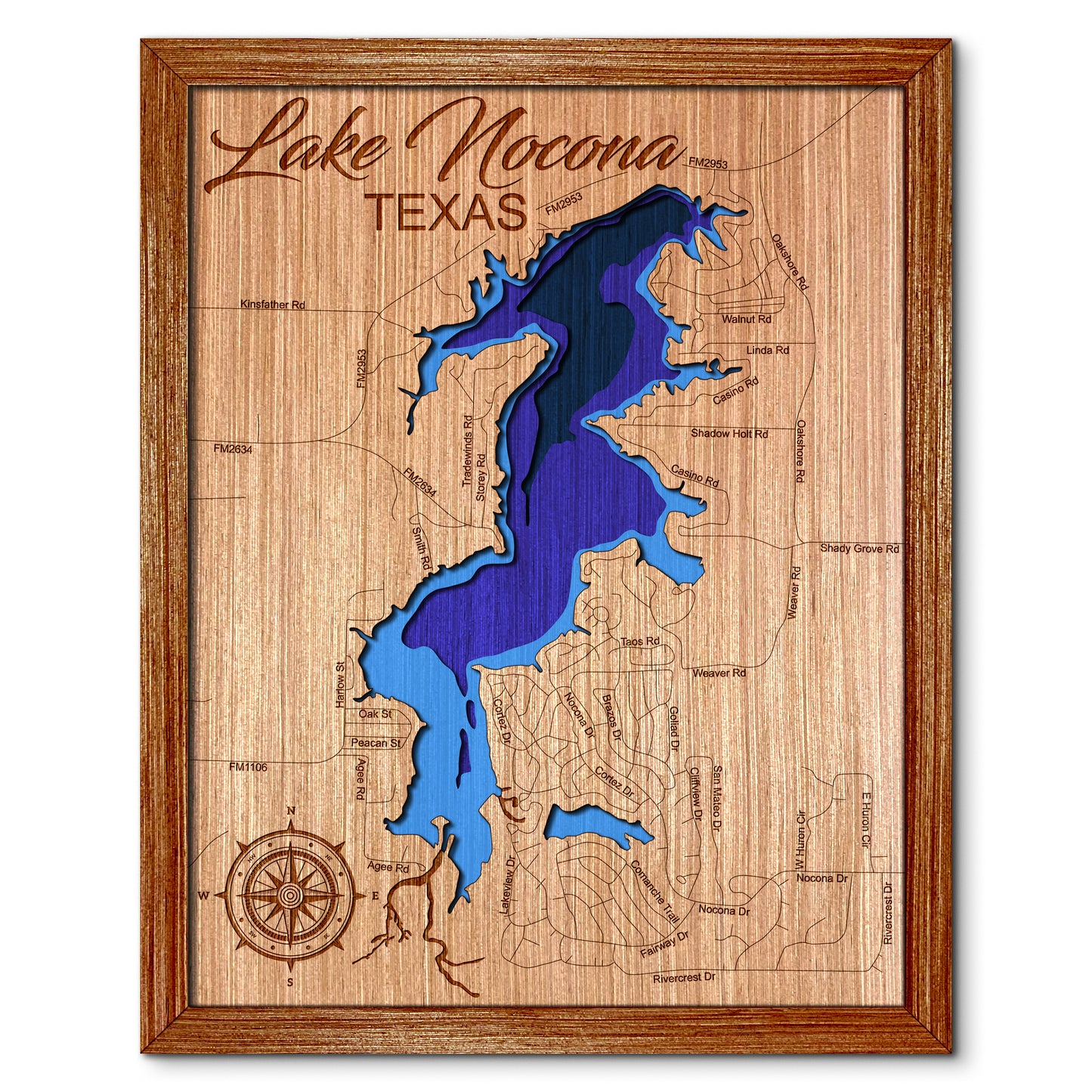 Lake Nocona, Texas Depth Map - Any Lake, Pond, or Reservoir, Home Decor, Wall Art, Wall Decor