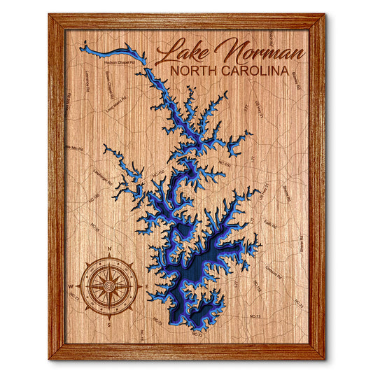Lake Norman, North Carolina Depth Map - Any Lake, Pond, or Reservoir, Home Decor, Wall Art, Wall Decor