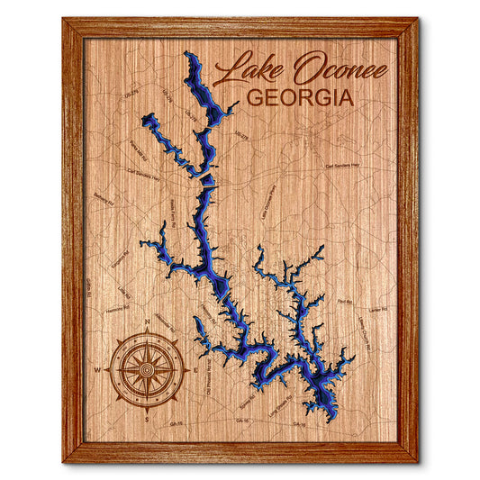 Lake Oconee, Georgia Depth Map - Any Lake, Pond, or Reservoir, Home Decor, Wall Art, Wall Decor