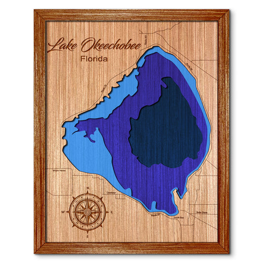 Lake Okeechobee, Florida Depth Map - Any Lake, Pond, or Reservoir, Home Decor, Wall Art, Wall Decor