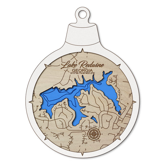 Lake Redwine, Georgia Custom 3D Layered Wood Lake Map Ornament | Handcrafted Bathymetric Art