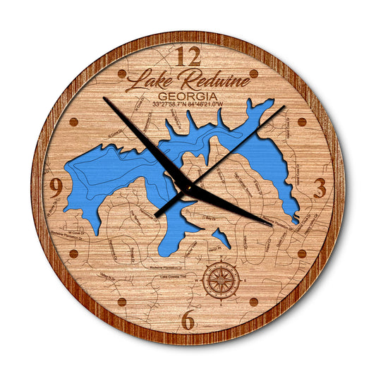 Lake Redwine, Georgia 14in Layered Map Clock - Any Lake, Pond, or Reservoir - Unique Home Decor