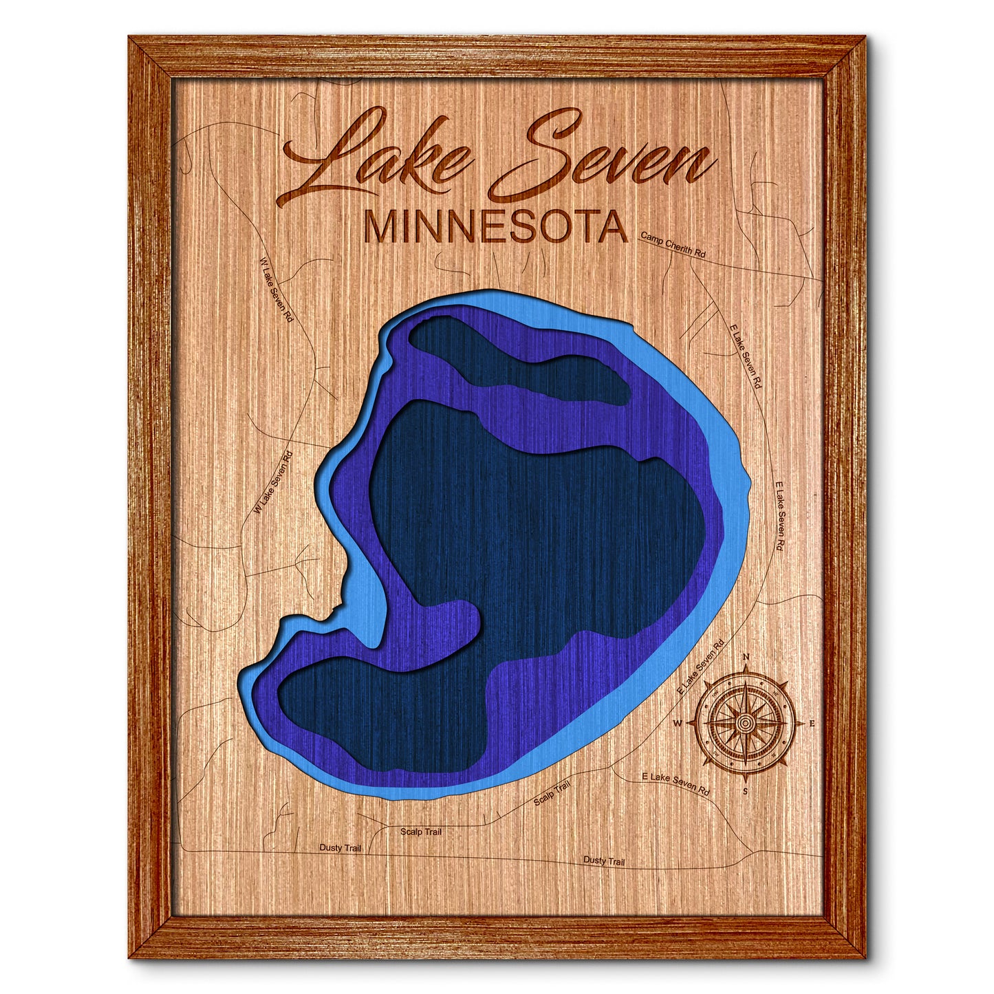 Lake Seven(Scalp Lake), Minnesota Depth Map - Any Lake, Pond, or Reservoir, Home Decor, Wall Art, Wall Decor