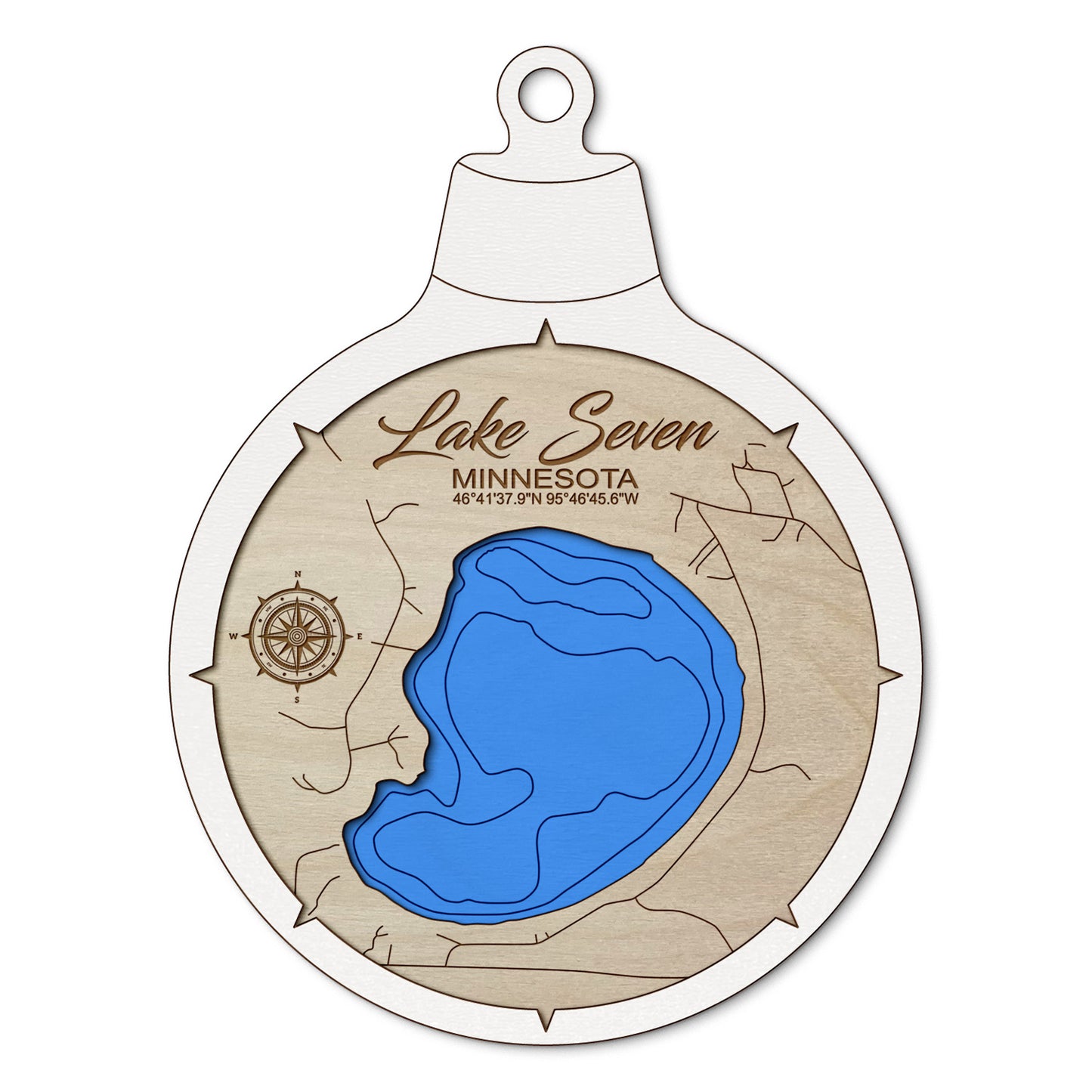 Lake Seven(Scalp Lake), Minnesota Custom 3D Layered Wood Lake Map Ornament | Handcrafted Bathymetric Art