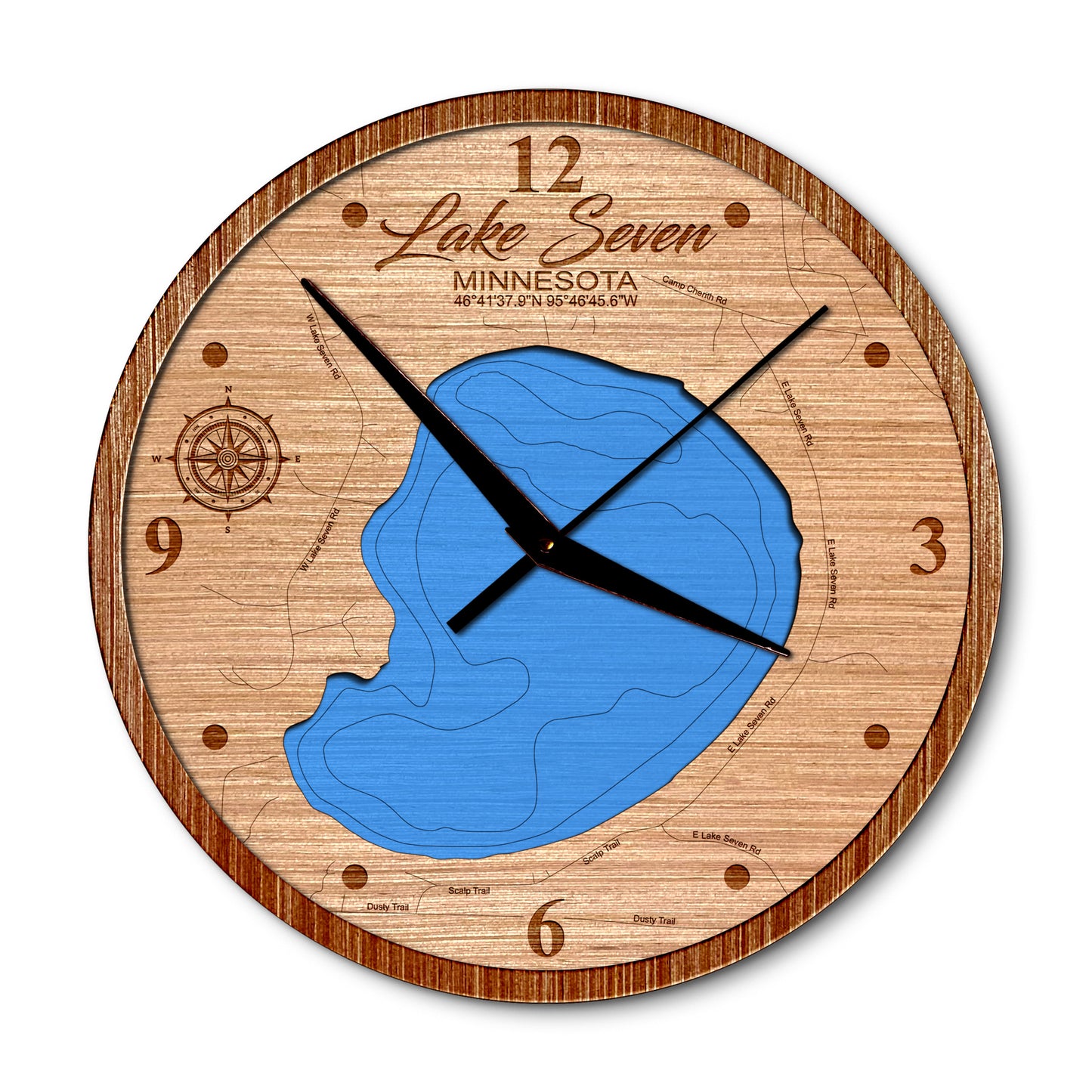 Lake Seven(Scalp Lake), Minnesota 14in Layered Map Clock - Any Lake, Pond, or Reservoir - Unique Home Decor
