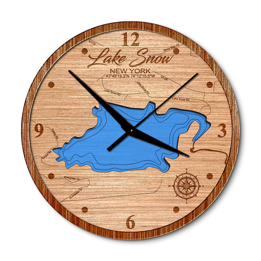 Lake Snow in Hamilton County, New York 14in Layered Map Clock - Any Lake, Pond, or Reservoir - Unique Home Decor