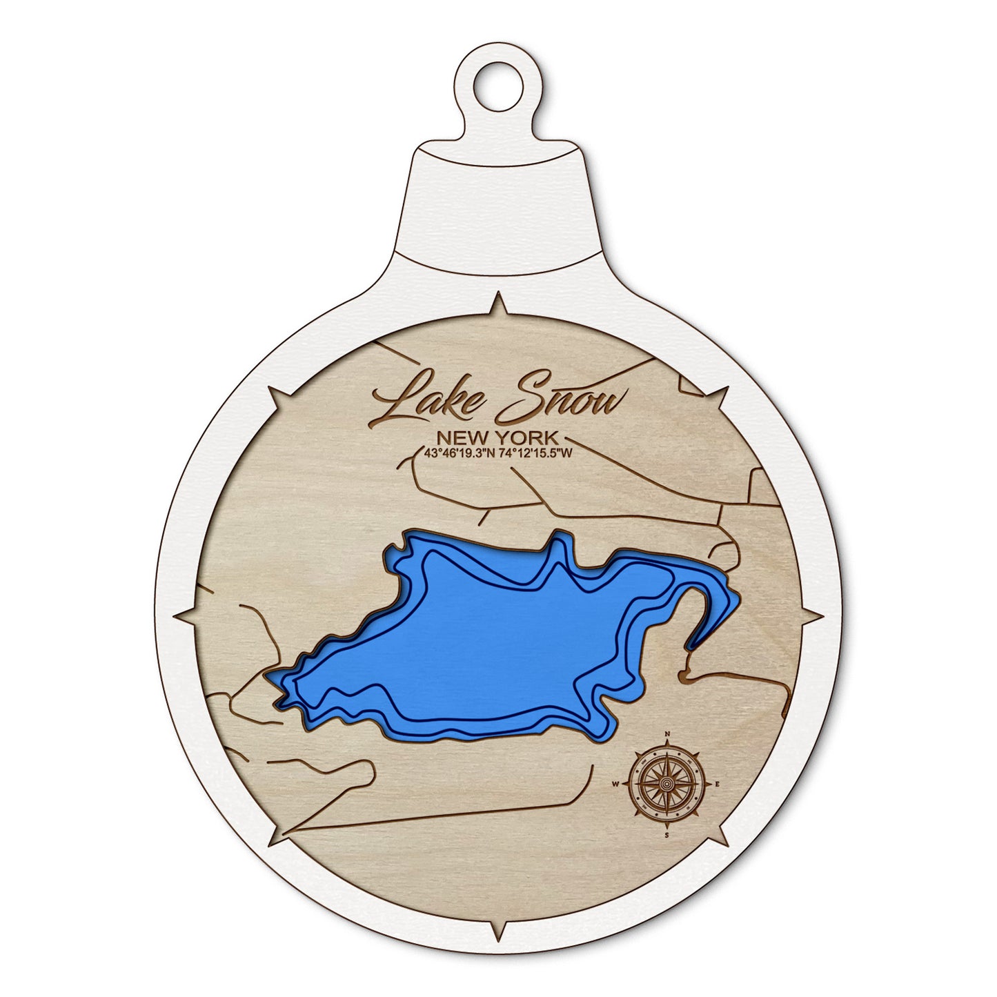 Lake Snow in Hamilton County, New York Custom 3D Layered Wood Lake Map Ornament | Handcrafted Bathymetric Art