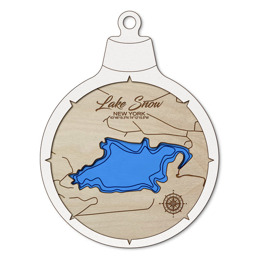 Lake Snow in Hamilton County, New York Custom 3D Layered Wood Lake Map Ornament | Handcrafted Bathymetric Art