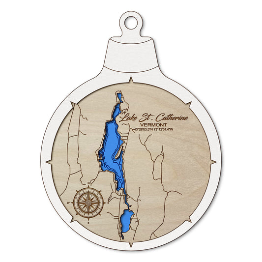 Lake St Catherine VT Custom 3D Layered Wood Lake Map Ornament | Handcrafted Bathymetric Art