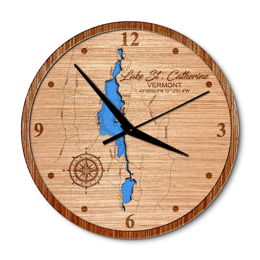 Lake St Catherine Vermont 14in Layered Map Clock - Any Lake, Pond, or Reservoir - Unique Home Decor
