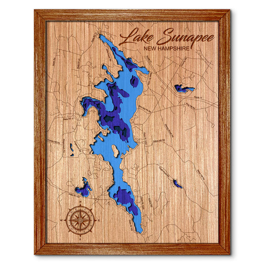 Lake Sunapee, New Hampshire Depth Map - Any Lake, Pond, or Reservoir, Home Decor, Wall Art, Wall Decor