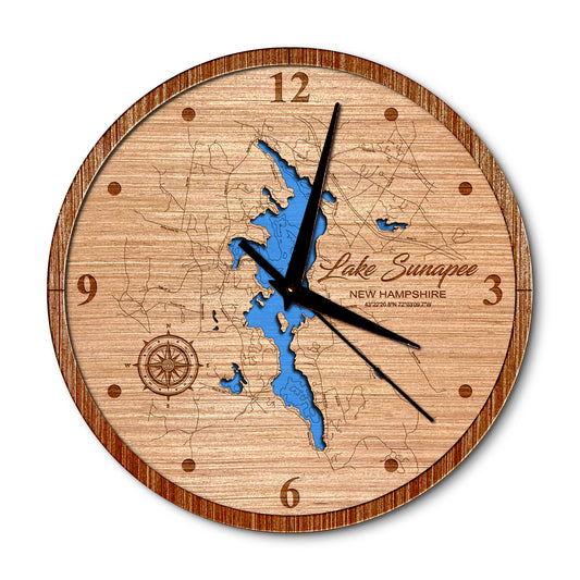 Lake Sunapee, New Hampshire Layered Map Clock - Any Lake, Pond, or Reservoir - Unique Home Decor