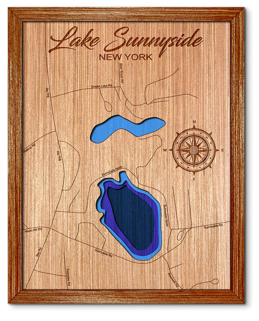 Lake Sunnyside, New York Depth Map - Any Lake, Pond, or Reservoir, Home Decor, Wall Art, Wall Decor