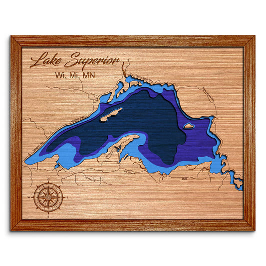 Lake Superior, WI, MI, MN Depth Map - Any Lake, Pond, or Reservoir, Home Decor, Wall Art, Wall Decor