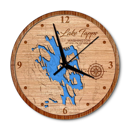Lake Tapps, Washington Layered Map Clock - Any Lake, Pond, or Reservoir - Unique Home Decor