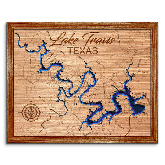 Lake Travis, Texas Depth Map - Any Lake, Pond, or Reservoir - Unique Home Decor, Wall Art