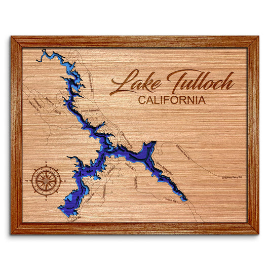 Lake Tulloch, California Depth Map - Any Lake, Pond, or Reservoir - Unique Home Decor, Wall Art