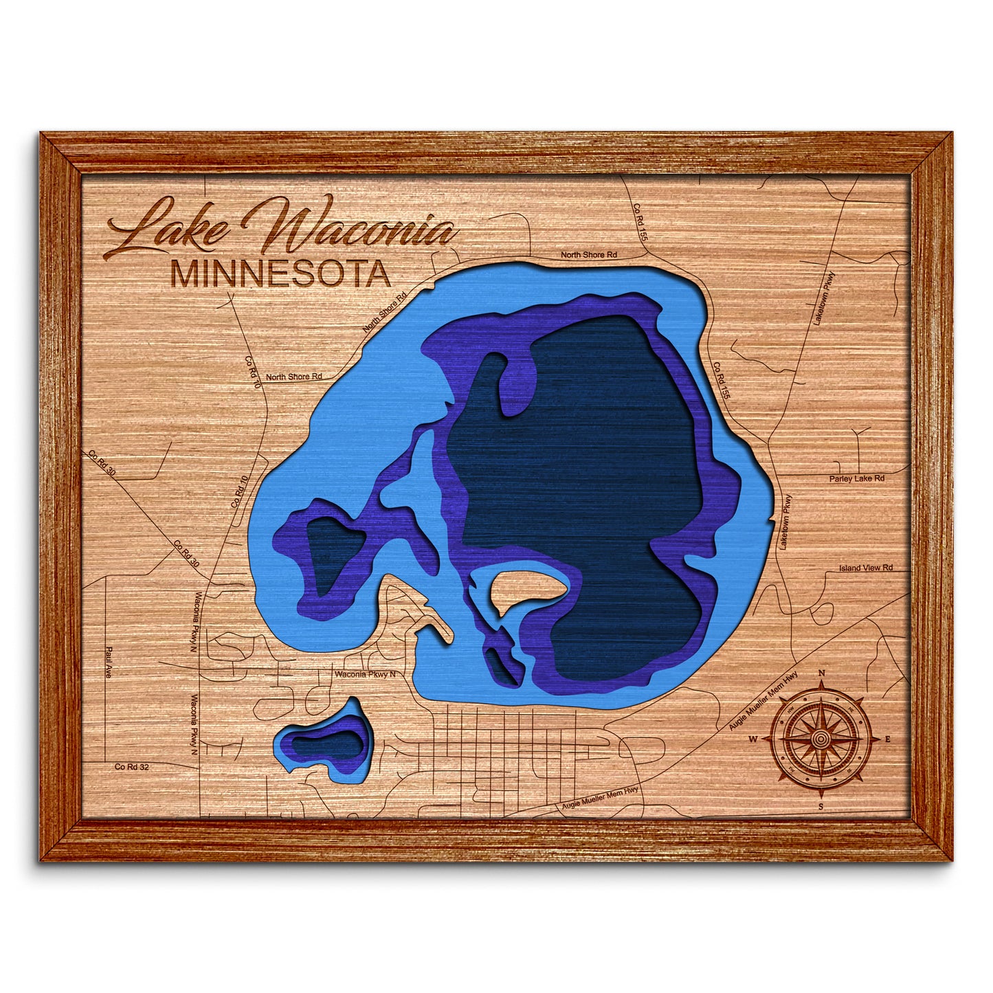 Lake Waconia, Minnesota Depth Map - Any Lake, Pond, or Reservoir - Unique Home Decor, Wall Art