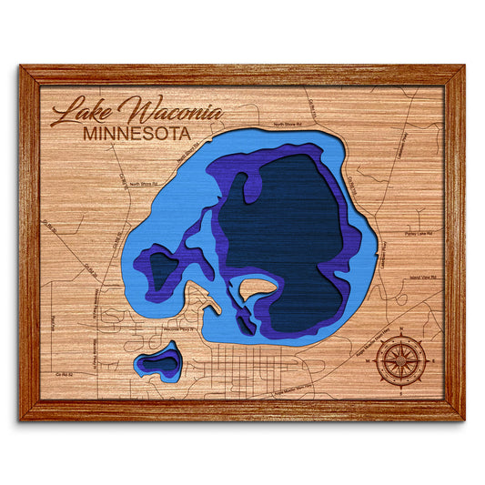 Lake Waconia, Minnesota Depth Map - Any Lake, Pond, or Reservoir - Unique Home Decor, Wall Art