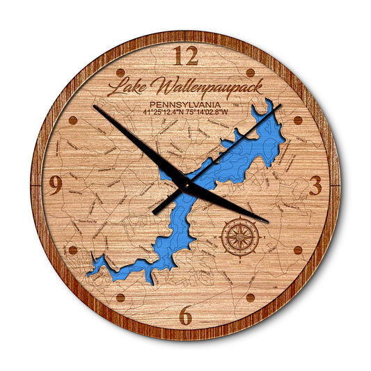 Lake Wallenpaupack, Pennsylvania Layered Map Clock - Any Lake, Pond, or Reservoir - Unique Home Decor
