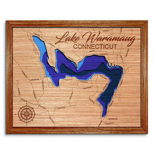 Lake Waramaug, Connecticut Depth Map - Any Lake, Pond, or Reservoir - Unique Home Decor, Wall Art
