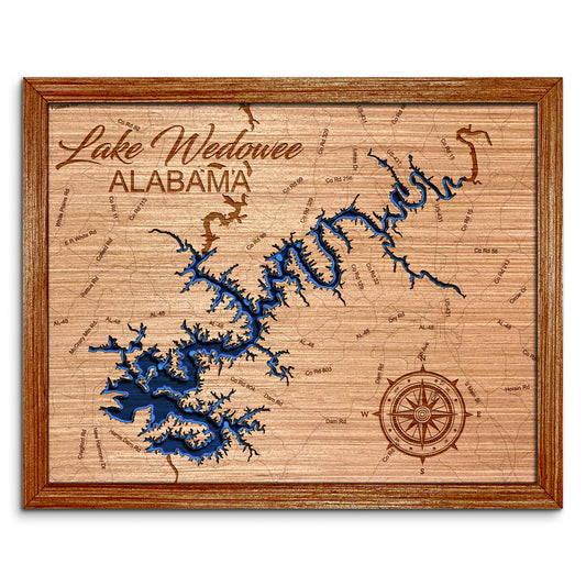 Lake Wedowee, Alabama Depth Map - Any Lake, Pond, or Reservoir, Home Decor, Wall Art, Wall Decor