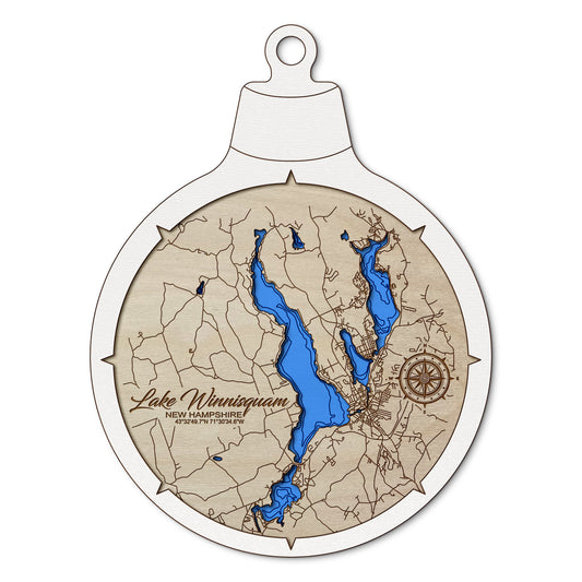 Lake Winnisquam NH Custom 3D Layered Wood Lake Map Ornament | Handcrafted Bathymetric Art