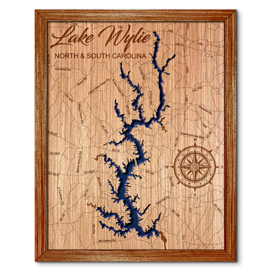 Lake Wylie, Carolina's Depth Map - Any Lake, Pond, or Reservoir, Home Decor, Wall Art, Wall Decor