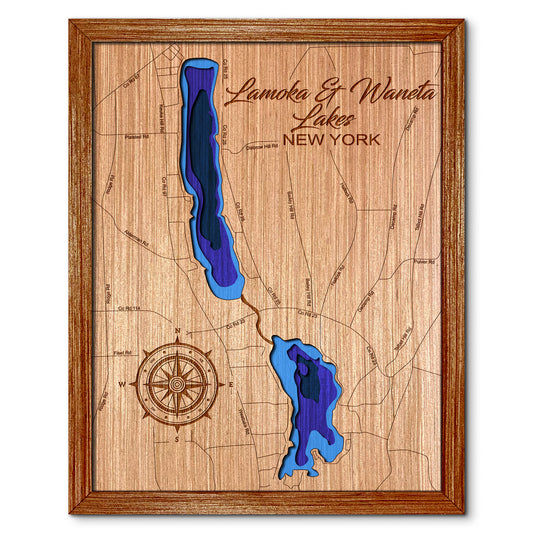 Lamoka & Waneta Lakes, New York Depth Map - Any Lake, Pond, or Reservoir, Home Decor, Wall Art, Wall Decor